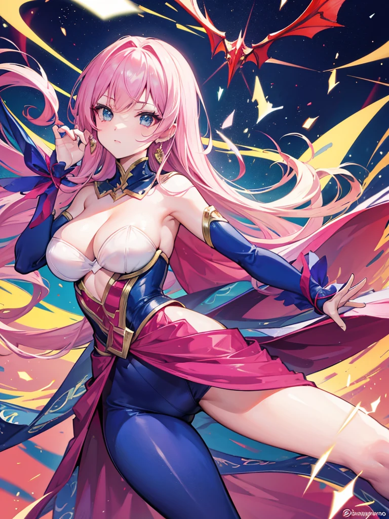 Superheroina, traje ajustado al cuerpo, pose sexy, dragones