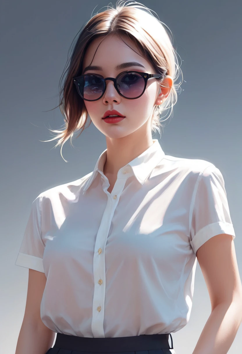 un primer plano de una mujer con gafas de sol y una camisa blanca, arte digital inspired by rossdraws, tendencia en Artstation, arte digital, in digital illustration style, exquisite digital illustration, awesome digital illustration, estilo artgerm, artista grafico artgerm, pintura digital brillante, estilo artgerm, Lois van Baarle y Rossdraws
