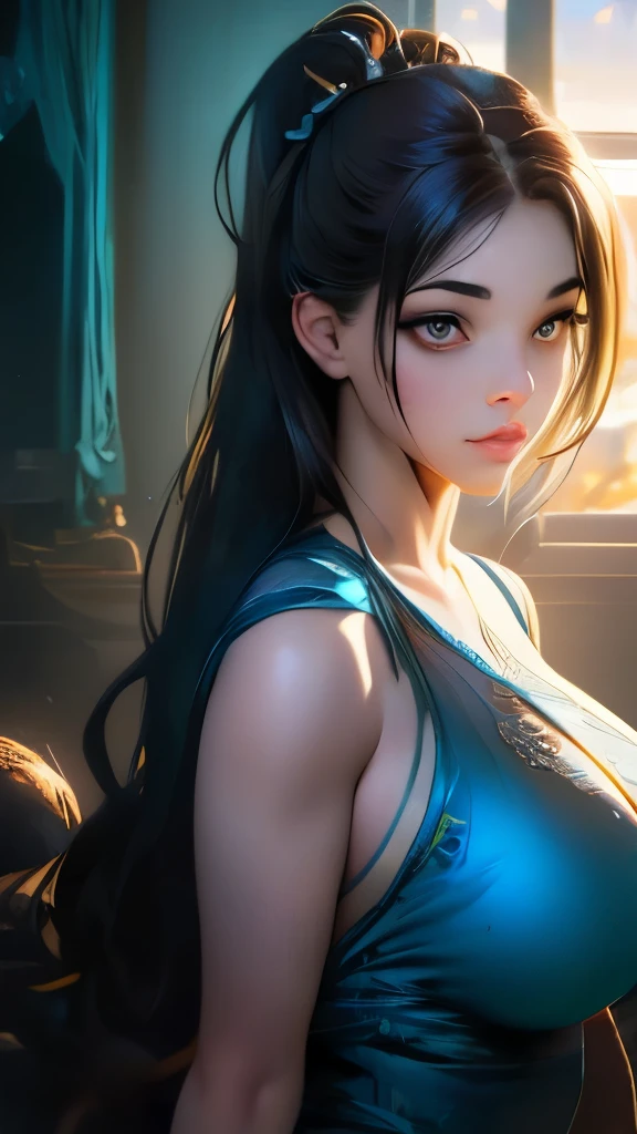 nsfw,(RAW photo, best quality),(realistic, photo-realistic:1.3),best quality,highly detailed,masterpiece,ultra-detailed,illustration,1girl,upper_body,dynamic angle,world masterpiece theater,messy_long_hair,best quality,extremely detailed CG unity 8k wallpaper,ink,Amazing,cinematic lighting,lens_flare,dunhuang_style,