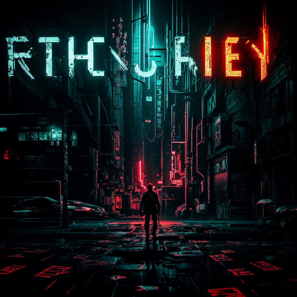 8K, best quality, dark and gritty digital art style, centered composition, large "NOT EVIL" text, ominous neon color palette for the text, abstract glitch and static effects, hidden messages and symbols in the background, deep shadows and highlights, cyberpunk aesthetic, masterpiece