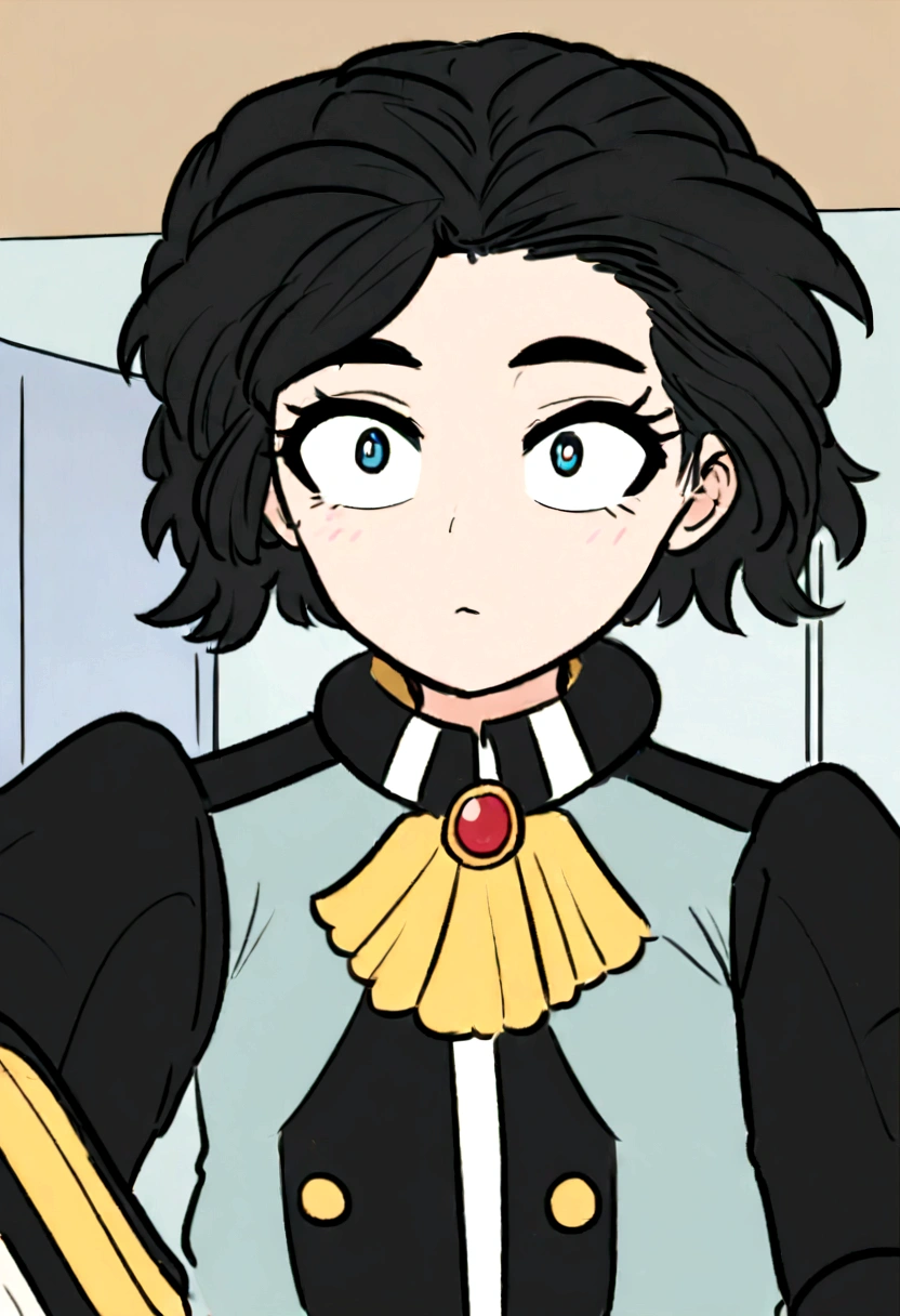 Captura anime my hero academy de Dos gemelos una chica y un chico cabello negro y con mechones azules en el cabello, ojos amarillos intensos, y con pecas en la cara. Llevan puesto uniforme de la UA y atras de fondo un ambiente escolar 