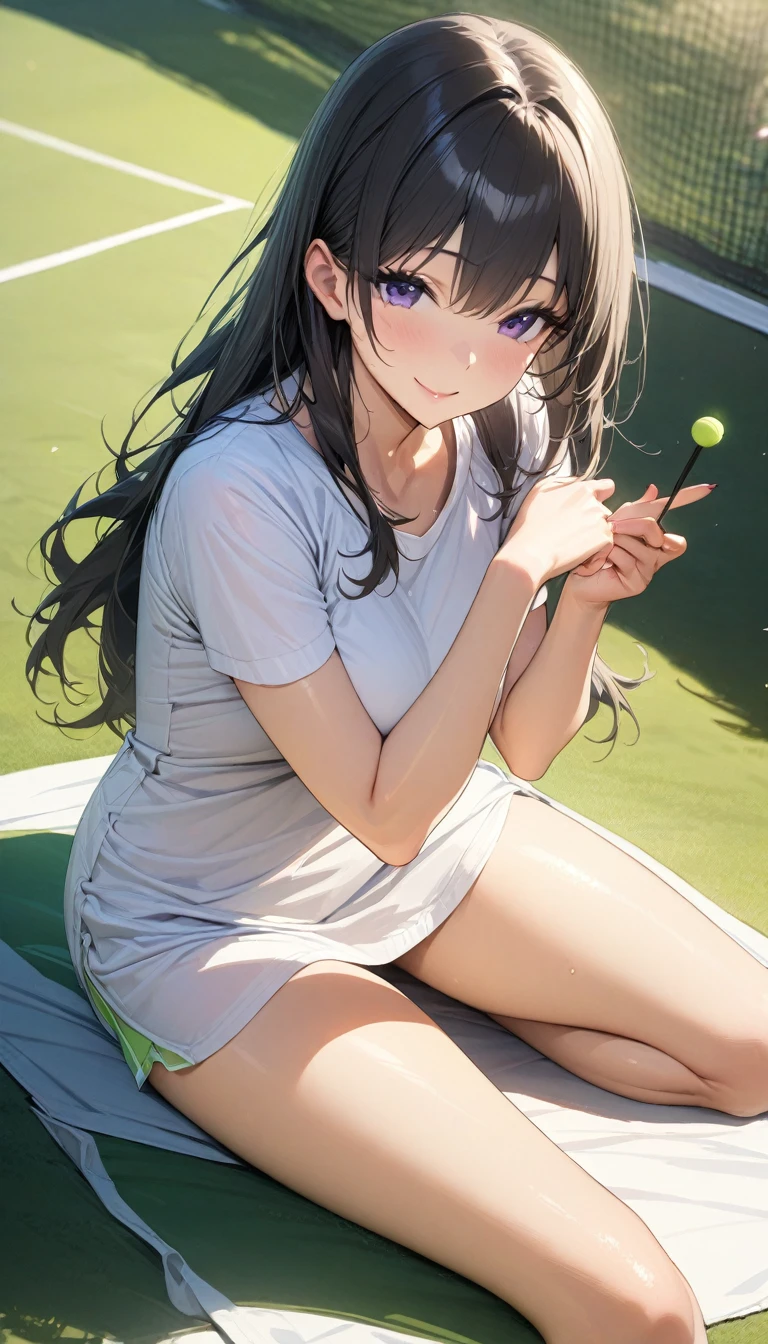 (masterpiece),(Highest quality),(Very detailed),(Best illustrations),(Best Shadow),Natural Light,(Detailed Background),(so beautiful)(masterpiece),(Highest quality),(Very detailed),(Best illustrations),(Best Shadow),(Detailed Background),(so beautiful), masterpiece, Highest quality, High resolution,,(masterpiece1.5),super high quality, Super detailed,Perfect drawing,girl,solo,smile,tennis,tennisウェア,(Top Gravure Model),Super cute,(Highest quality,High resolution,masterpiece:1.2),Super detailed,Vibrant colors,View here,Beautiful woman、Beautiful shiny skin,、((Clear Face))、High Resolution,Vibrant colors、完璧な美しいgirl