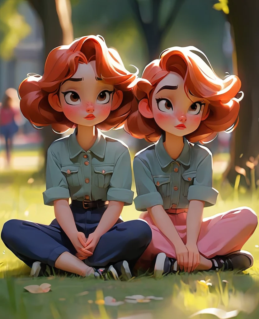 
Girls sitting in the park with their hands on the ground