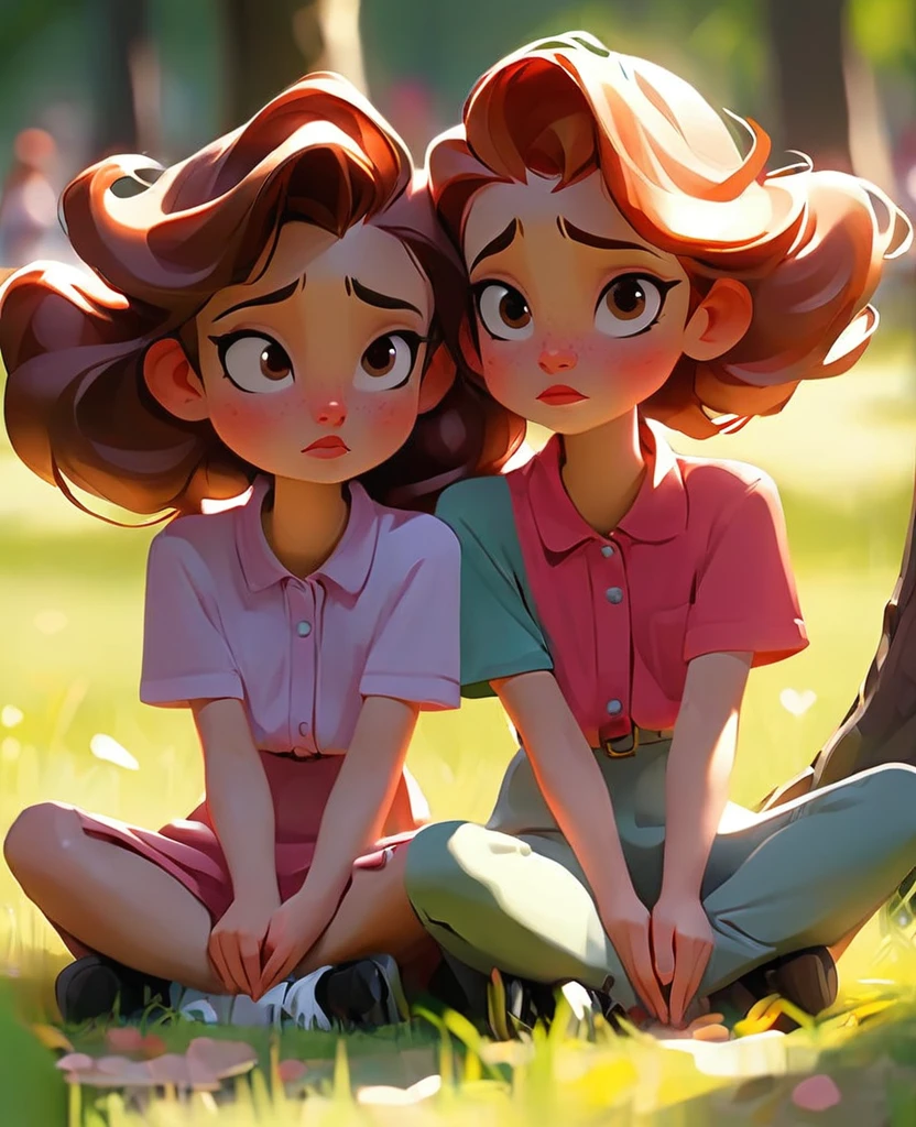 
Girls sitting in the park with their hands on the ground