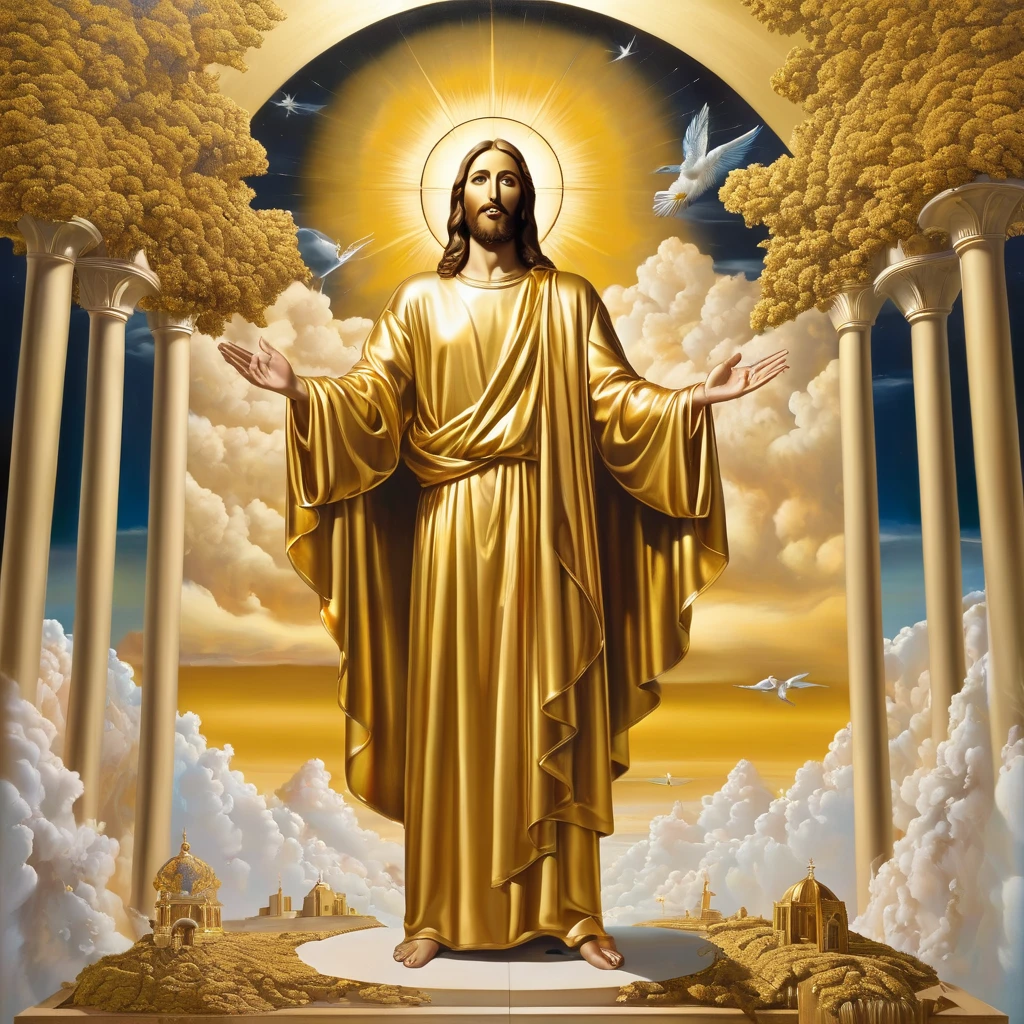 art surrealism golden Jesus standing in front