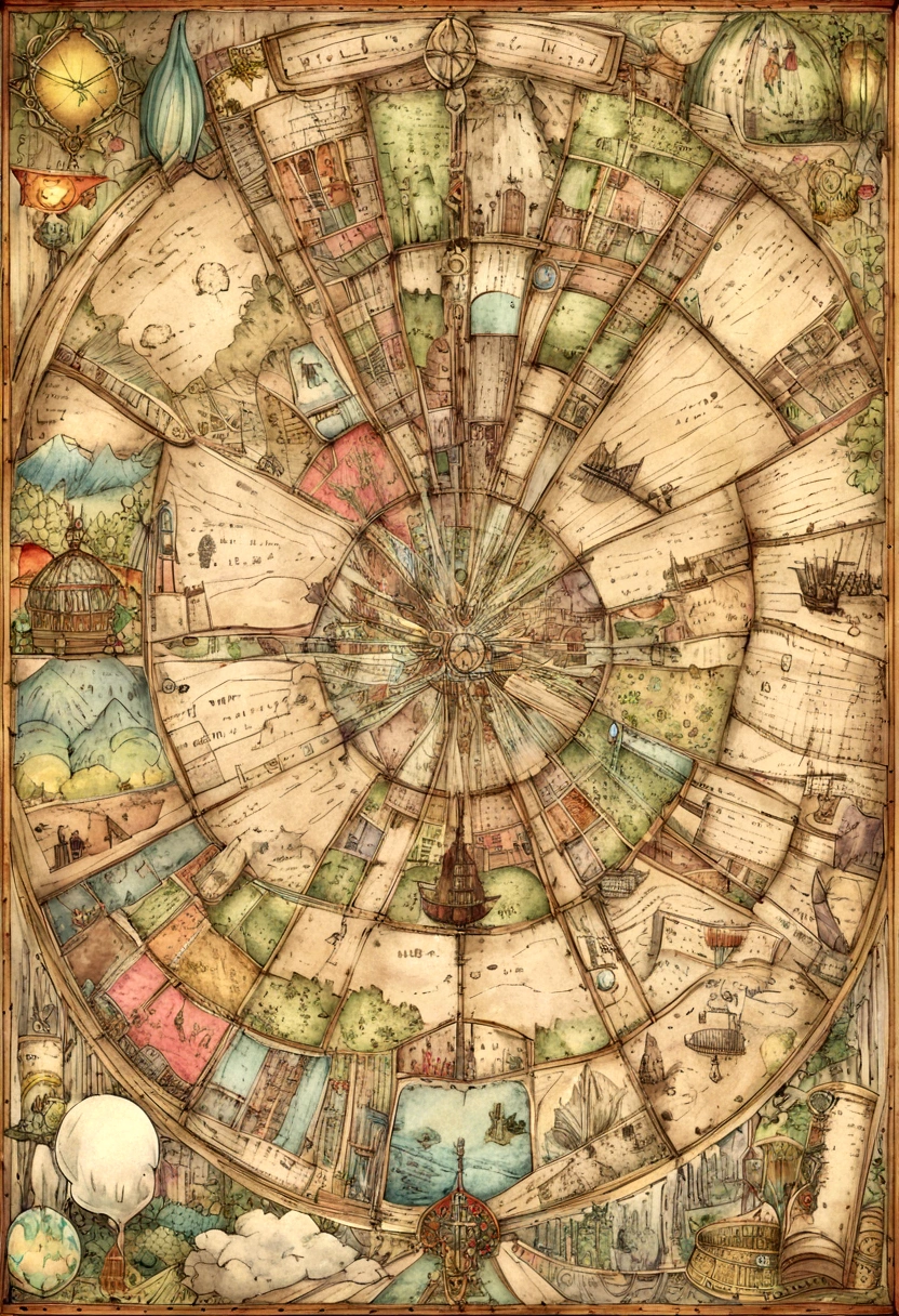 Craft a map of a fictional world with concealed clues or coordinates that lead to a hidden treasure or story element.