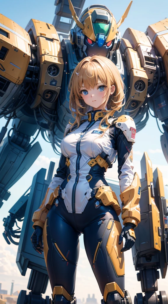 Girl standing in front of the mecha,Mech pilot,Rounded curves of the mecha,Mecha Background,Mechanical style background,Girl in tights standing in front of mecha,Girl standing in front of a mecha,Behind the girl is a huge mecha,Standing in front of the mech,The girl in tights stands in front of the tall mecha,Behind the girl in tights is a mecha,女孩Standing in front of the mech,女孩Standing in front of the mech,Standing in front of the mech的女孩,Mecha Background,The background is a mecha,女孩Close-up above the waist,Tilt view lens,Girl standing under the mecha,Girl close-up from waist up,Close-up above the waist,Upper body close-up
