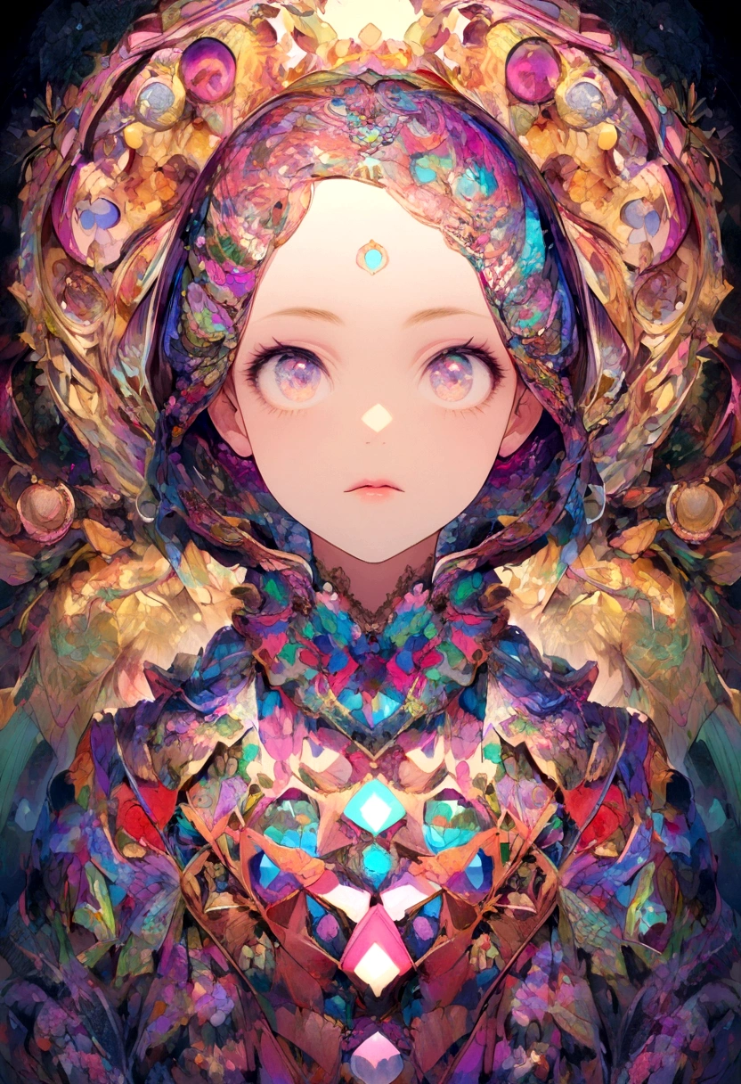 Generate a digital portrait with subtle elements in the background or within the texture of the clothing that spell out a hidden message when viewed closely.