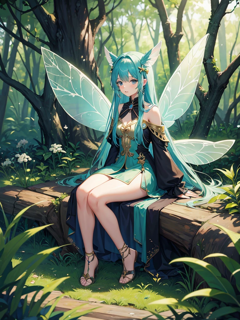 Children, fairy wing, full body, long hair, forest, sexy girl