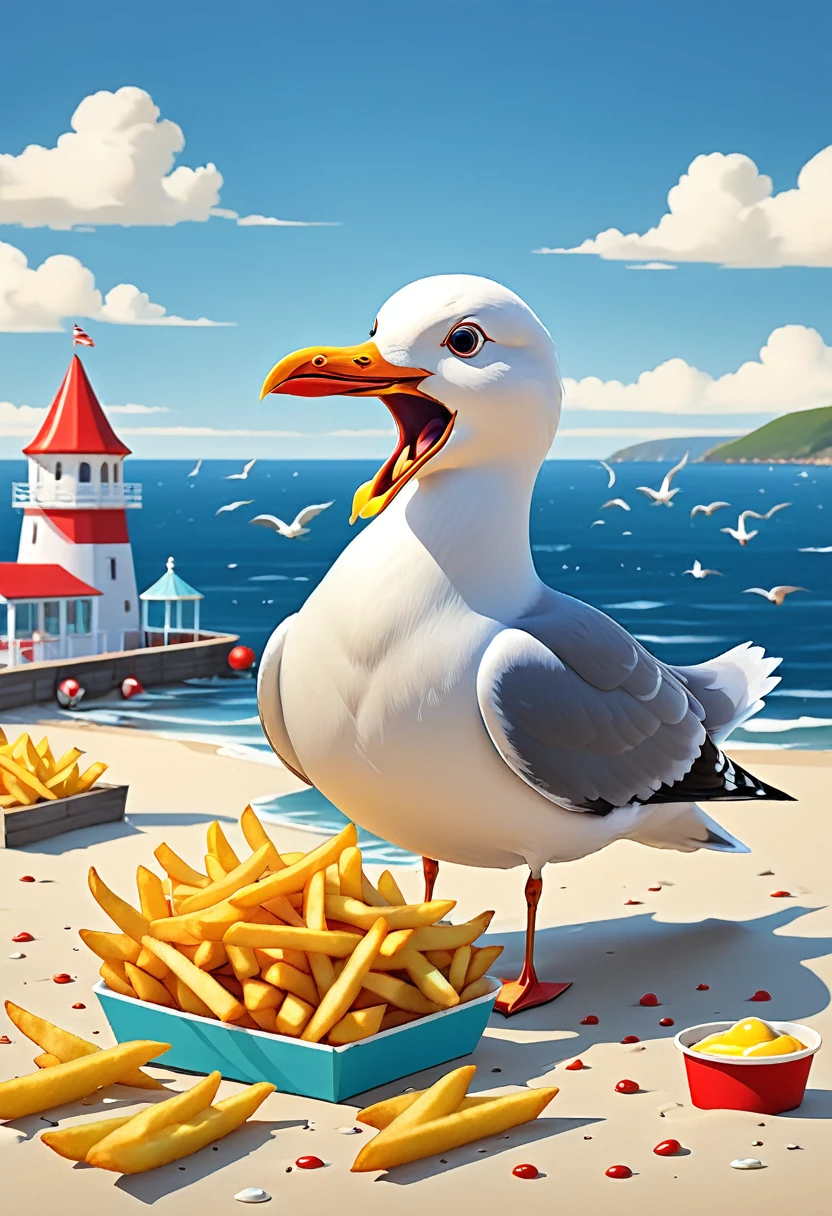 The art of math，Fun illustrations，Beautiful seaside，Mr. Seagull eats fries again，Enjoy your holiday，Relax，