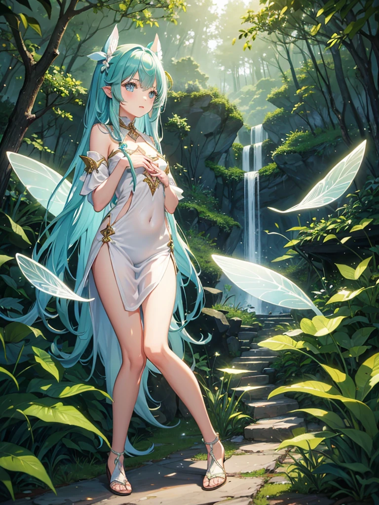 Children, fairy wing, full body, long hair, forest, sexy girl