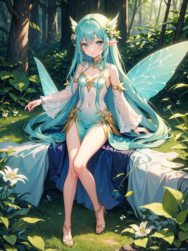 , fairy wing, full body, long hair, forest, sexy girl