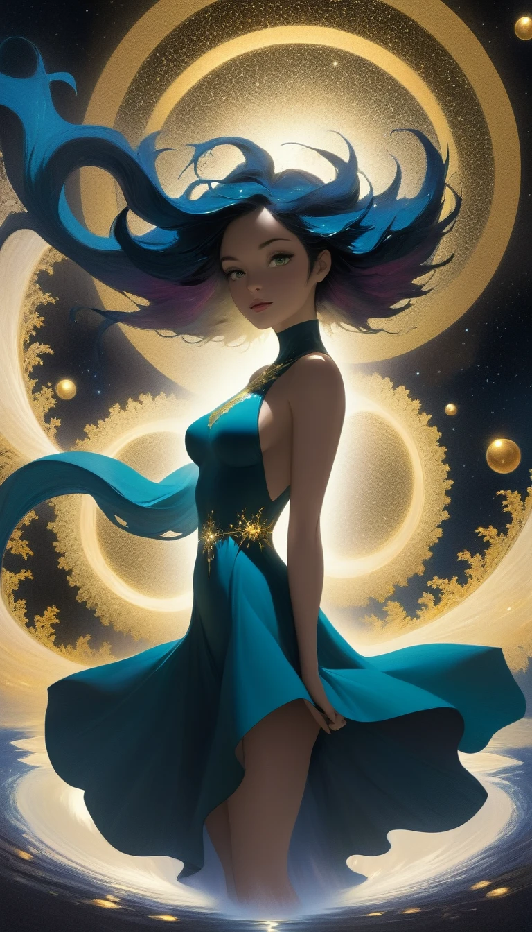 the goddess of lust, beautiful, sexy, hot spring gardens, stars, cosmos, fractal art, (art inspired by Bill Sienkiewicz). oil painting) (best quality,4k,8k,highres,masterpiece:1.2),ultra-detailed,(realistic,photorealistic,photo-realistic:1.37),intricate details,vivid colors,sharp focus,professional,Dave McKean artwork, oil touch of surrealism,oil painting style, fractal art
