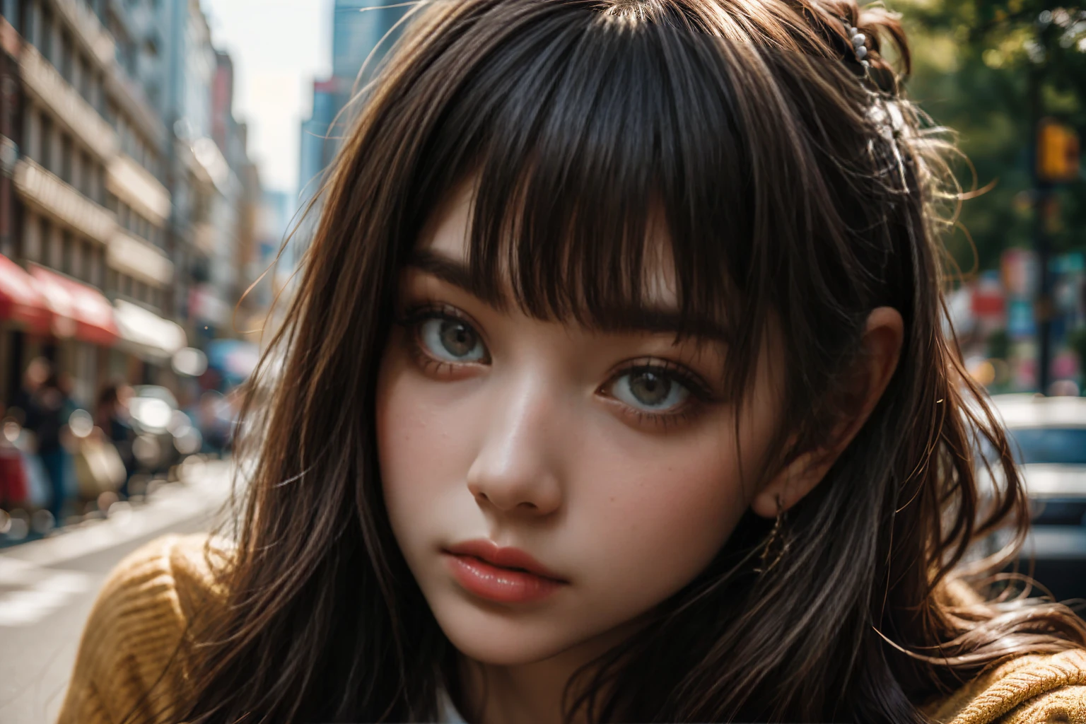 with a girl(alone)、photograph、Fantastic、(Loretta Luxe:1.3)、pastel colour:0.6、freckles、surrealism:1.1、high contrast、super detailed、8K、