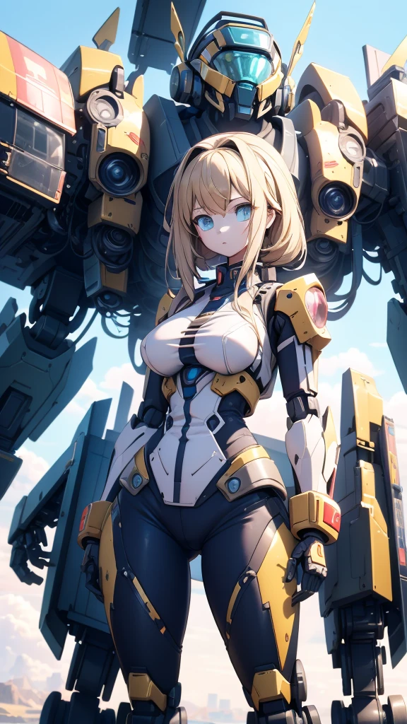 Girl standing in front of the mecha，Mech pilot，Rounded curves of the mecha，Mecha Background，Mechanical style background，Girl in tights standing in front of mecha，Girl standing in front of a mecha，Behind the girl is a huge mecha，Standing in front of the mech，The girl in tights stands in front of the tall mecha，Behind the girl in tights is a mecha，女孩Standing in front of the mech，女孩Standing in front of the mech，Standing in front of the mech的女孩，Mecha Background，The background is a mecha，女孩Close-up above the waist，Tilt view lens，Girl standing under the mecha，Girl close-up from waist up，Close-up above the waist，Upper body close-up