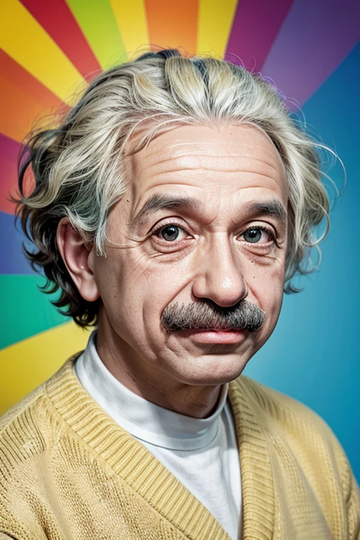 Create a caricature of Albert Einstein for children using bright colors