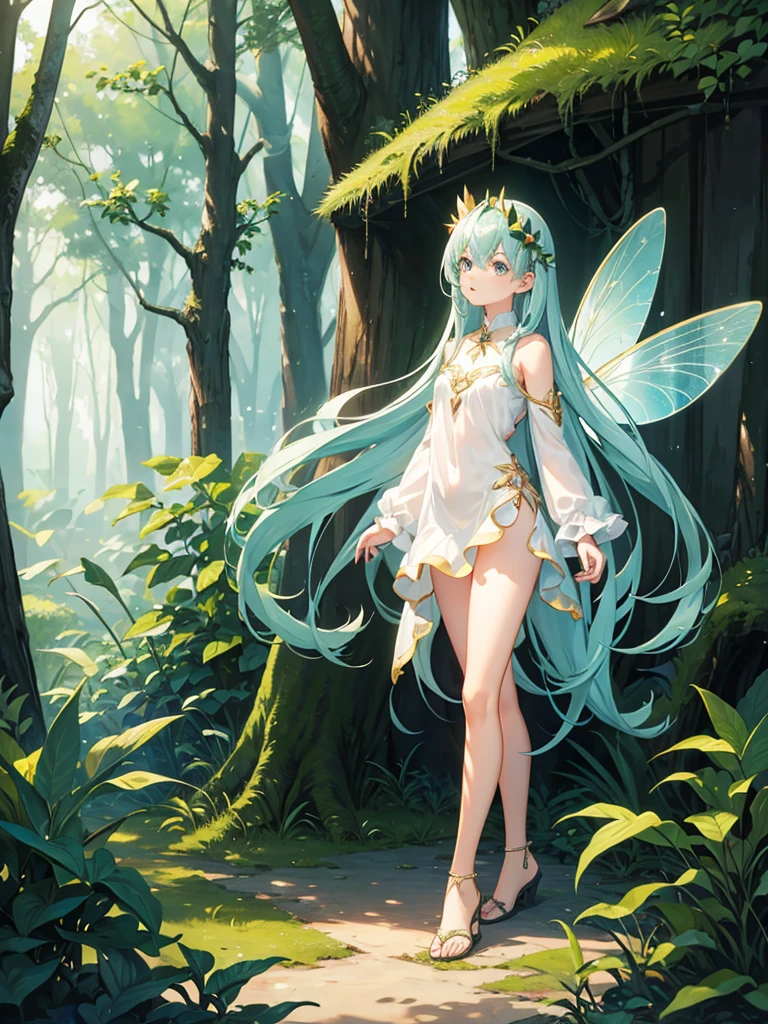 Children, fairy wing, full body, long hair, forest, sexy girl