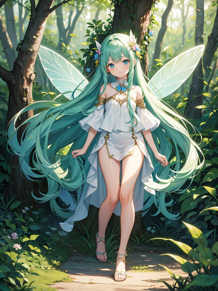 Children, fairy wing, full body, long hair, forest, sexy girl