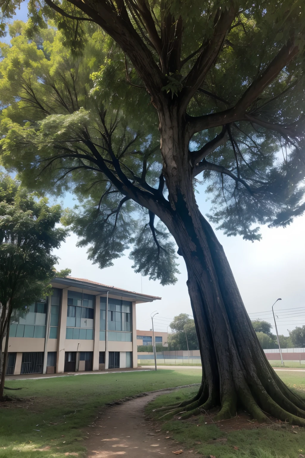 Un bosque tenebroso cerca de una escuela, con un hombre misterioso