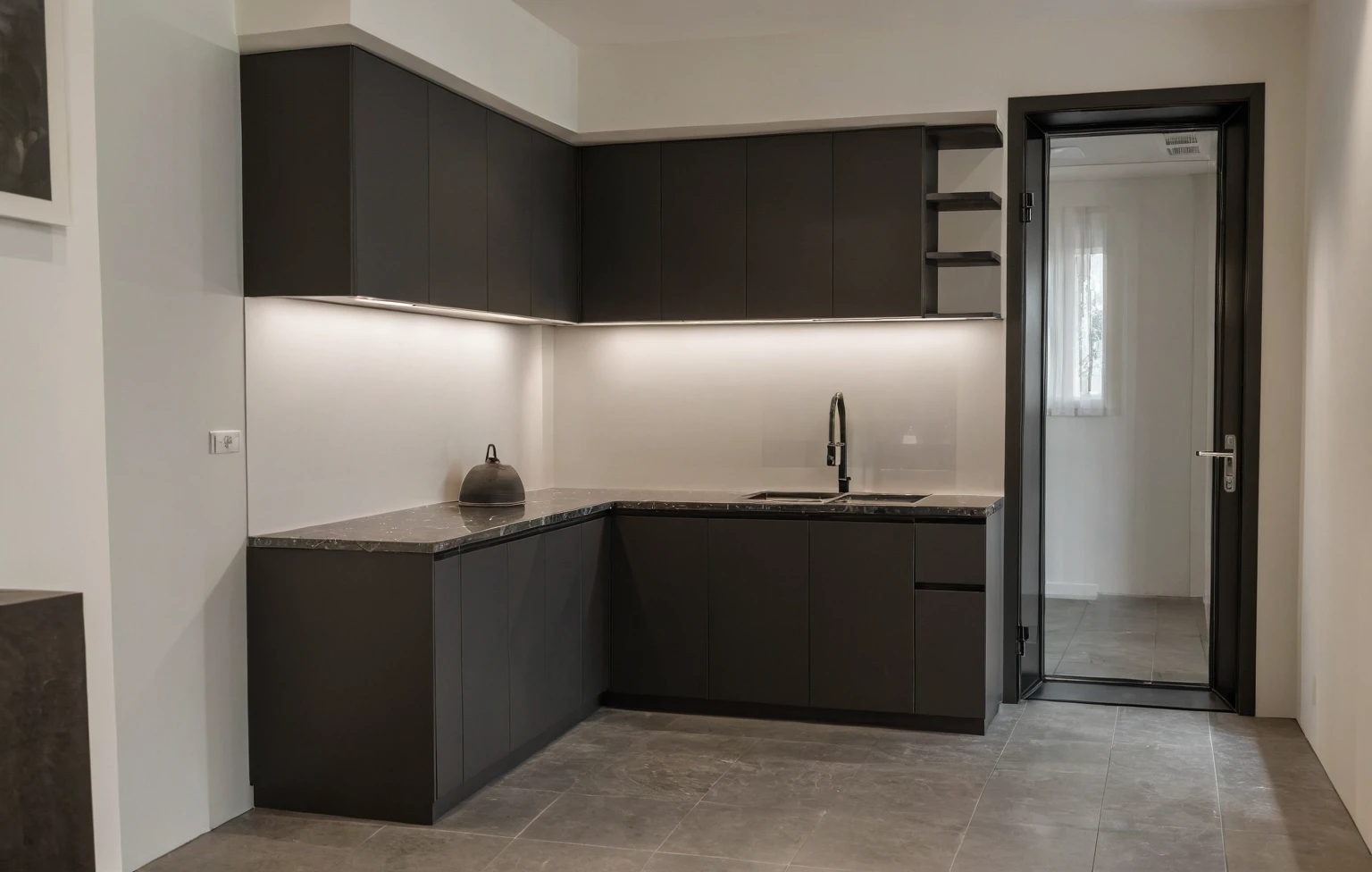 Raw photo,Masterpiece, high quality, best quality, authentic, super detail, interior, indoors, kitchen room style modern, minimalist line, daylight, aiaigroup