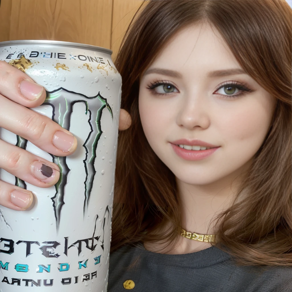 arafed woman holding a can of monster energy in front of her face, girl drinks monster energy, belle delphine, anime girl drinks energy drink, monster energy drink, soda themed girl, monstergirl, holding a can of beer, pokimane, anna nikonova aka newmilky, monster energy, extremely pale white skin, r / paintedminis