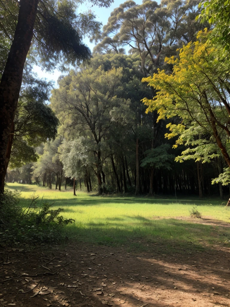 Bosque tenebroso cerca de una escuela, con un hombre misterioso.