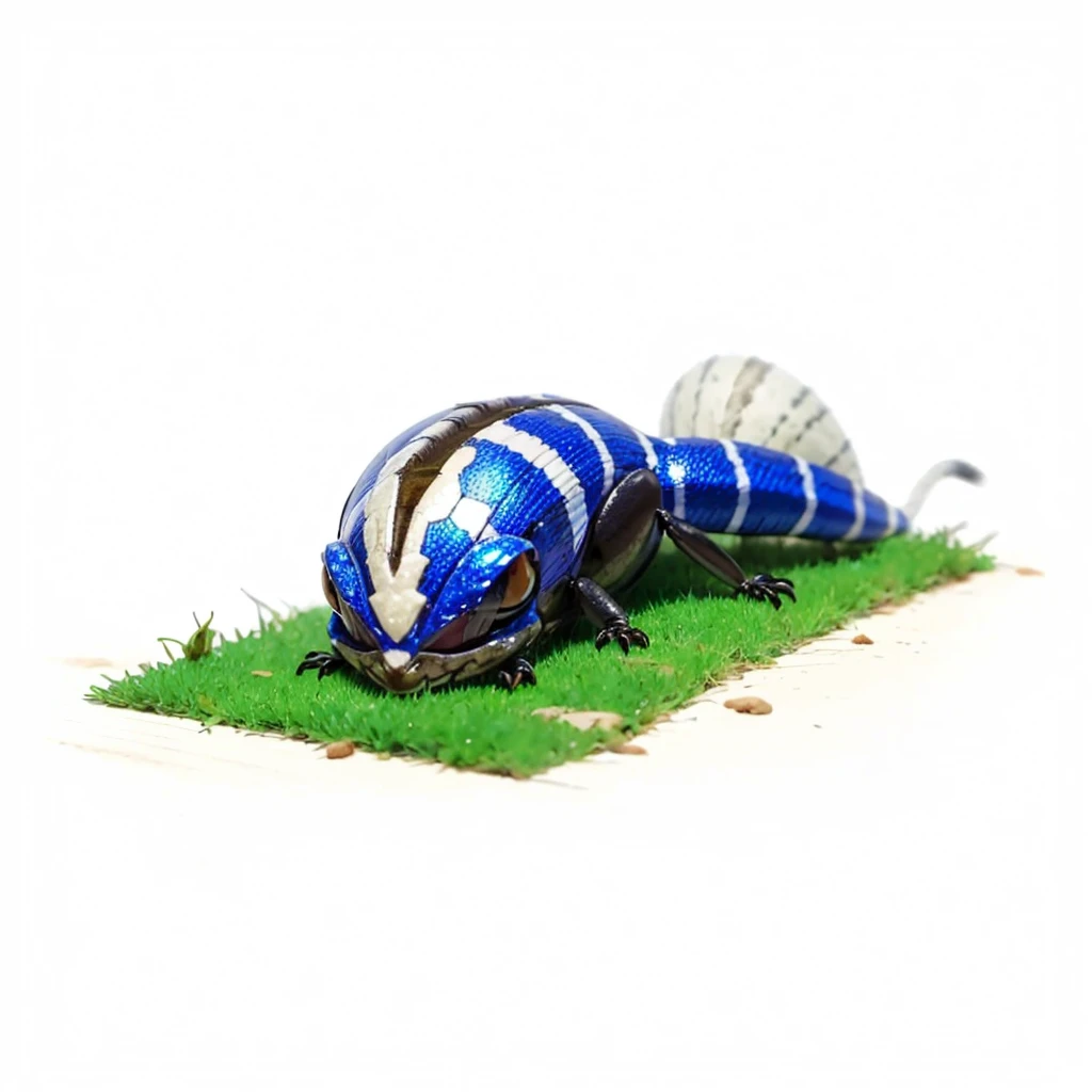 Small Animals, ant mixed with House lizard, has blue stripes on its body, Grassroots, no background, (has beard), ((no eyes))