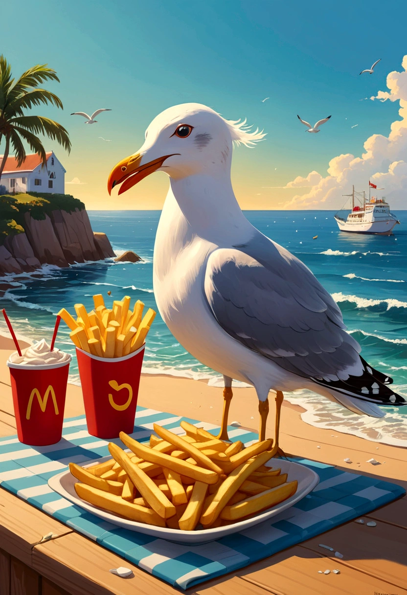 The art of math,Fun illustrations,Beautiful seaside,Mr. Seagull eats fries again,Enjoy your holiday,Relax,