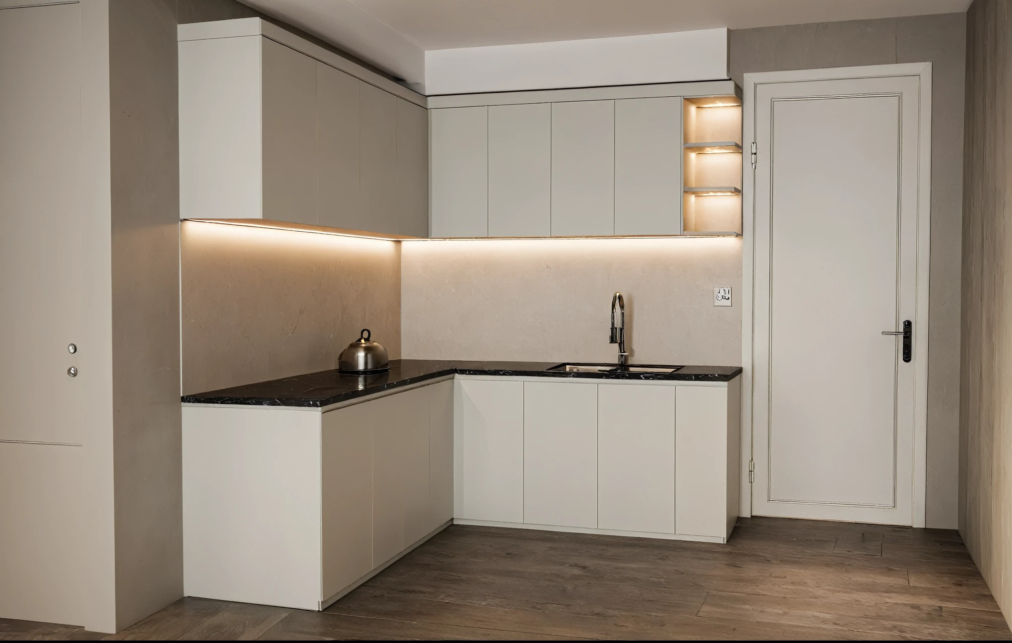 Raw photo,Masterpiece, high quality, best quality, authentic, super detail, interior, indoors, kitchen room style modern, minimalist line, daylight, aiaigroup