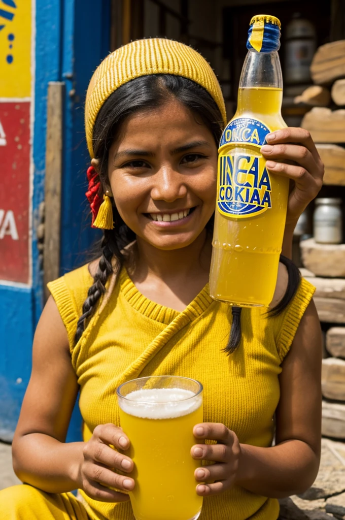 Typical person from Peru drinking an Inca Kola
