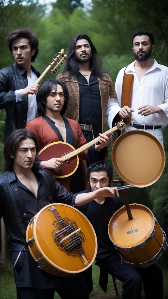 Werewolf music band,Four men with musical equipment,bass drum guitar