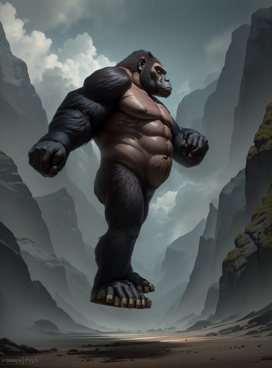 arafed gorilla standing on its hind legs with a white background, gorilla, A pose ,distant full body view, bigfoot, big foot, full body wide shot, whole body highly detailed, like gorilla, sasquatch,muscular,hairy, strong body, full body profile, 1/2 view realistic, full body shot hyperdetailed, highly detailed full body, ( sasquatch, full body close-up shot
