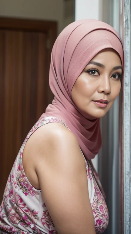 56 years old, Hijab indonesian mature women, ( Huge big  : 1.3), (gently), curvy body, sensual expression, In the doctor&#39;s office, Dark light, In the evening, Full body shot, Introduction depth, Canon D7000, 2048 p, 128K HD images.