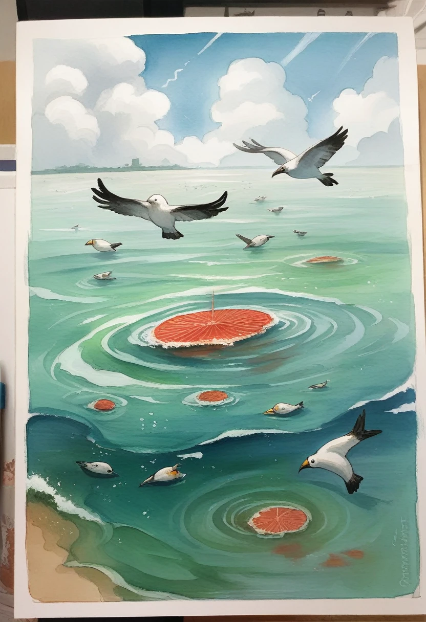 ink and watercolor painting,water ink,ink,Seagull and French fries,immortal,Bright colors,Ultra-fine,Surrealism,Super real photos,masterpiece,8K,Focus,Bokeh,detailed,Ultra-fine節,high quality,HD,Viewing angle