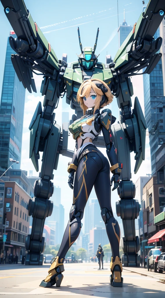 Girl standing in front of the mecha，Mech pilot，Rounded curves of the mecha，Mecha Background，Mechanical style background，Girl in tights standing in front of mecha，Girl standing in front of a mecha，Behind the girl is a huge mecha，Standing in front of the mech，The girl in tights stands in front of the tall mecha，Behind the girl in tights is a mecha，女孩Standing in front of the mech，女孩Standing in front of the mech，Standing in front of the mech的女孩，Mecha Background，The background is a mecha，女孩Close-up above the waist，Tilt view lens，Girl standing under the mecha，Girl close-up from waist up，Close-up above the waist，Upper body close-up