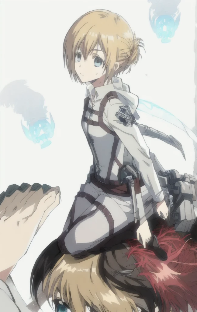 chica anime con un cuchillo y un gato sobre una mesa, snk, ataque al estilo anime titan, en ataque a titan, ataque al titan arte encubierto, del ataque a titan, barack obama en ataque a titan, makoto shinka, ataque a los titanes, shingeki no kyojin, inspirado por Armin Hansen, makoto, inspirado en shingei