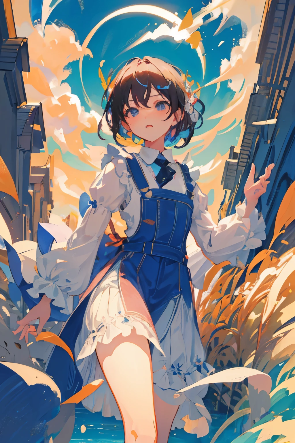 (capa de manga:), estilo de desenho de caneta, HD 8K, fundo intrincado, ricos detalhes dos personagens, character is an aristocratic woman, cabelo branco e olhos dourados, atmosfera rica, Summer noon, forte tridimensionalidade, vivid expressions of characters, vivid character shapes, detalhes de cena perfeitos, and the overall style is strong and vibrant.