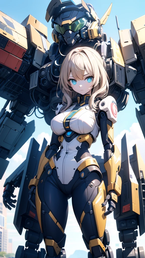 Girl standing in front of the mecha，Mech pilot，Rounded curves of the mecha，Mecha Background，Mechanical style background，Girl in tights standing in front of mecha，Girl standing in front of a mecha，Behind the girl is a huge mecha，Standing in front of the mech，The girl in tights stands in front of the tall mecha，Behind the girl in tights is a mecha，女孩Standing in front of the mech，女孩Standing in front of the mech，Standing in front of the mech的女孩，Mecha Background，The background is a mecha，女孩Close-up above the waist，Tilt view lens，Girl standing under the mecha，Girl close-up from waist up，Close-up above the waist，Upper body close-up