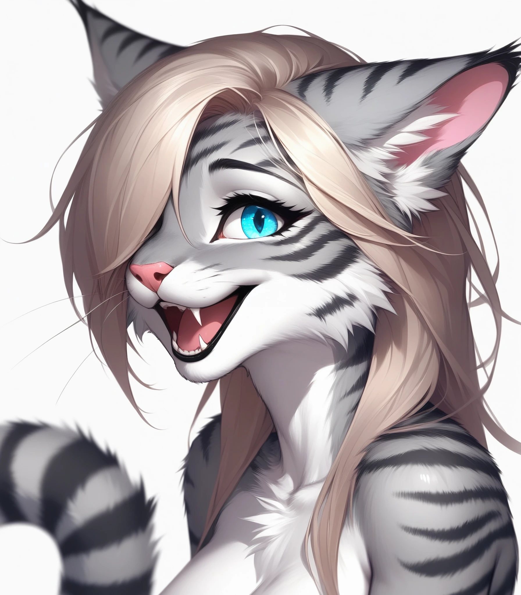 One, check_9,check_8_up,check_7_up, source_cartoon, source_fluffy, Catboat, Anthro fluffy feline girl, tall body, hourglass figure, Adult woman, Blue eyes, :3, Muzzle, pink nose, silver fluffy body, tabby gray tabby cat, длинные светлые hair, hair, closing one eye, standing, Loving expression, simple white background, wear a blue bandeau, (realistic, photorealistic, hyperrealism, photo, hyper detailed fur):1.3, fabulous, ultra clarity, 4K, excellent quality, high detail, close-up, bare chest, , cum on face, sex oral dick oral, The human penis,  Zoophilia, cute sucks dick, the cat sucks gently, caresses with tongue, sperm dripping from mouth, balls dick, balls shaved, big dick, juicy dick, touches eggs with hands, plays with eggs, tits naked, Nipples, 2 girls suck dick