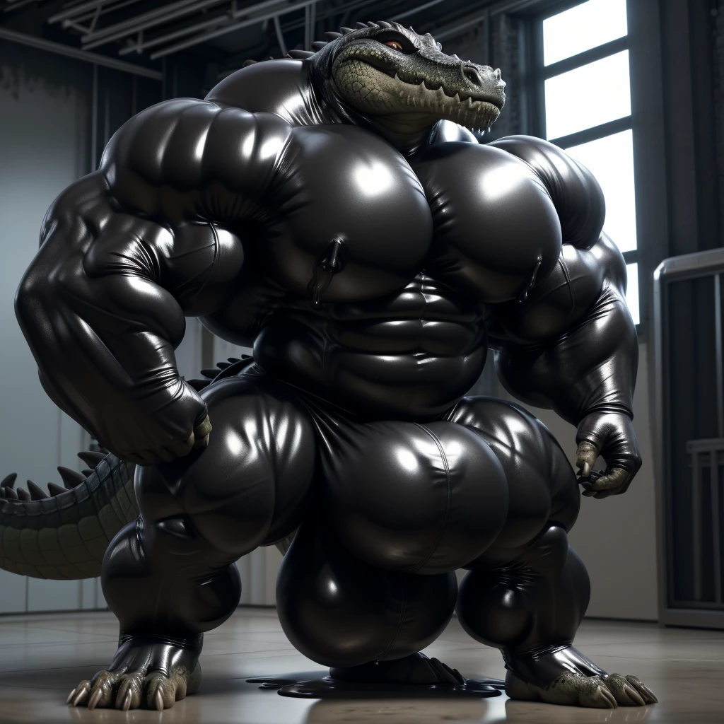 solo, male, , , , (hyper pecs:1.2), (long thick thighs:1.5), standing, indoor,,(,,(,solo,very hyper muscles:1.3)((, Huge bulge:1.3)))(corruption)), black glowing liquid,(((liquid_latex, , rubber:1.2),,black latex,goo transformation,(gooey)()(l),unreal engine,perfect light,detailed, photorealistic, 4k, hd, , , , good anatomy, , (), ,, high quality, best quality, concept art, photorealistic, Crocodile