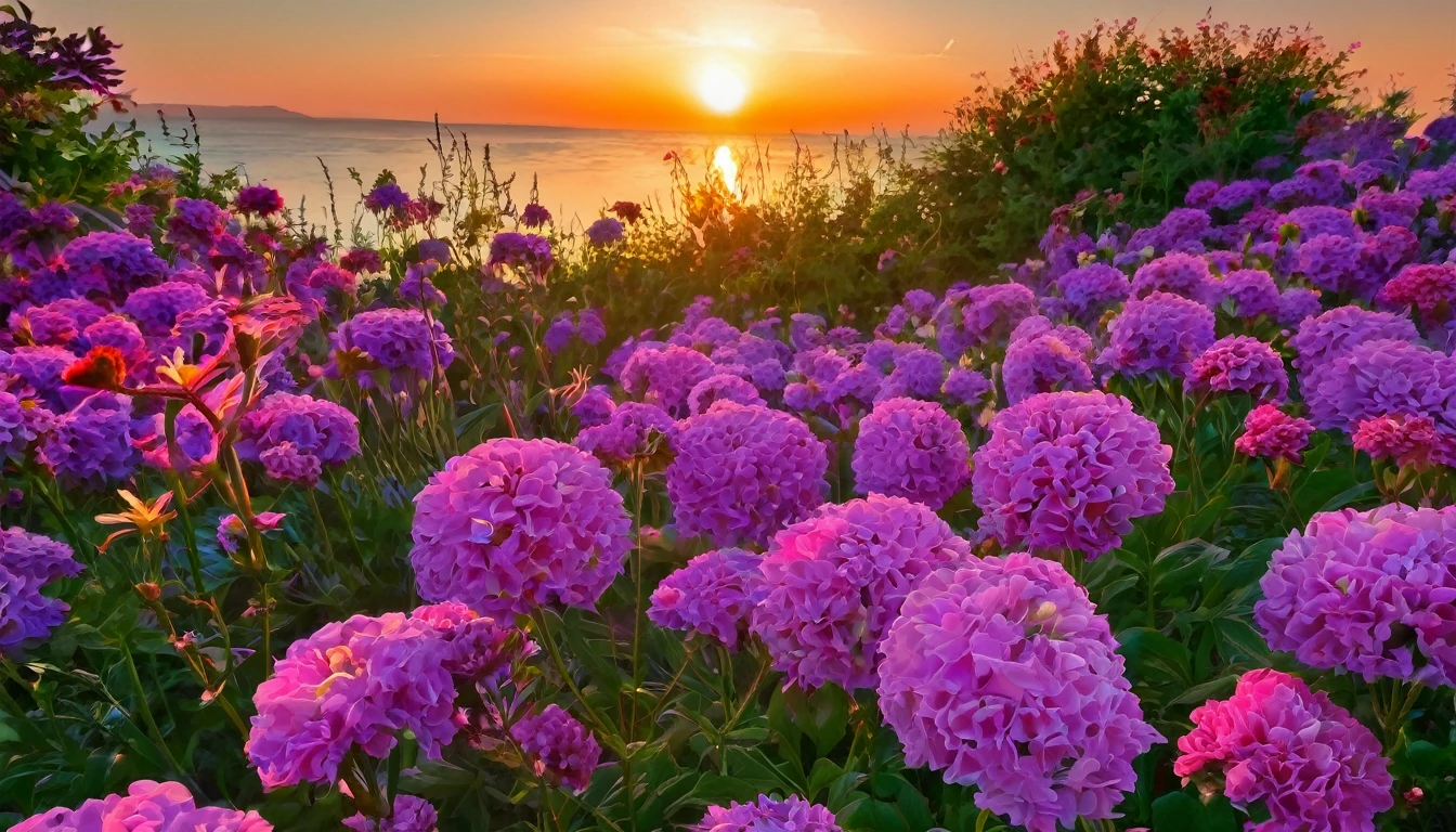 beautiful, flowers, sunset