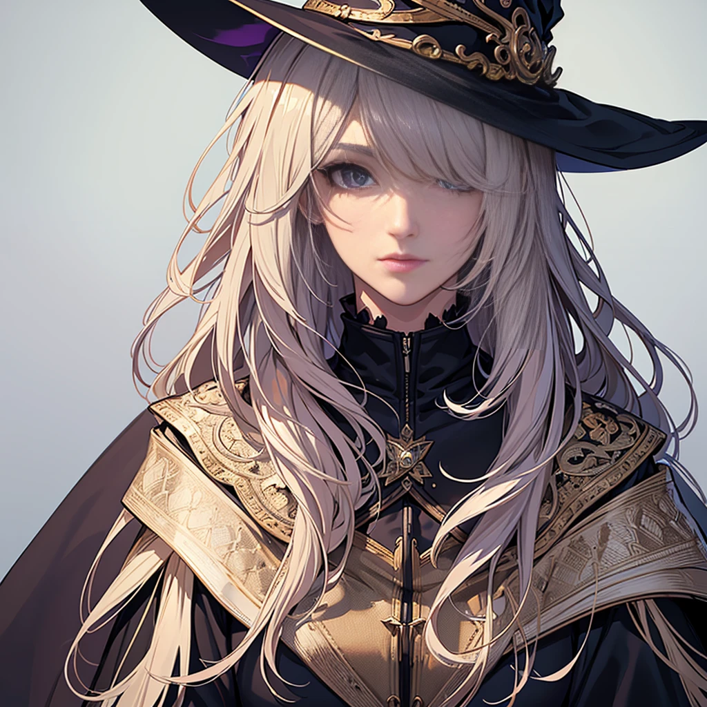 ((best quality)), ((masterpiece)), (detailed),High quality, Ultra detailed, best quality, insanely detailed, beautiful, masterpiece, eon color hair,shaggy hair,auntie,witch,aepron, hair over both eye
