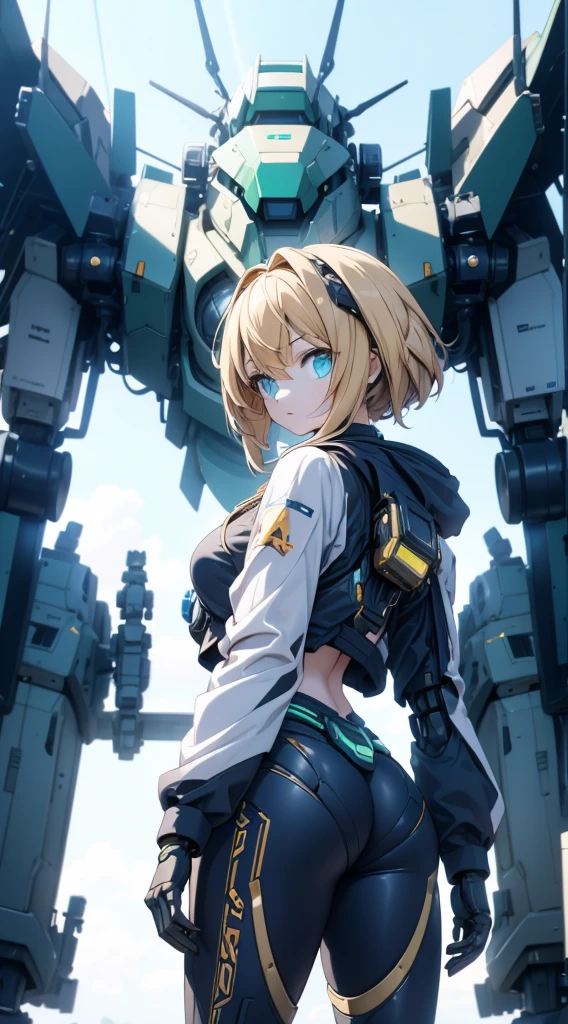 Girl standing in front of the mecha,Mech pilot,Rounded curves of the mecha,Mecha Background,Mechanical style background,Girl in tights standing in front of mecha,Girl standing in front of a mecha,Behind the girl is a huge mecha,Standing in front of the mech,The girl in tights stands in front of the tall mecha,Behind the girl in tights is a mecha,女孩Standing in front of the mech,女孩Standing in front of the mech,Standing in front of the mech的女孩,Mecha Background,The background is a mecha,女孩Close-up above the waist,Tilt view lens,Girl standing under the mecha,Girl close-up from waist up,Close-up above the waist,Upper body close-up