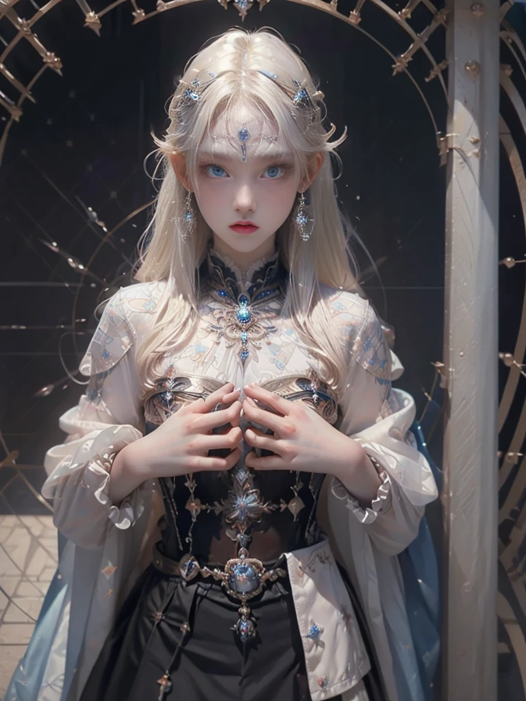 ((masterpiece)), ((Highest quality)), ((High resolution)), ((Detailed Background)), ((Highly detailed CG Unity 8k wallpaper)), alone, shiona, Blonde Hair, Long Hair, blue eyes, Hair bundle, Cowboy Shot, Nude 1.5、Cover your chest with your hands、