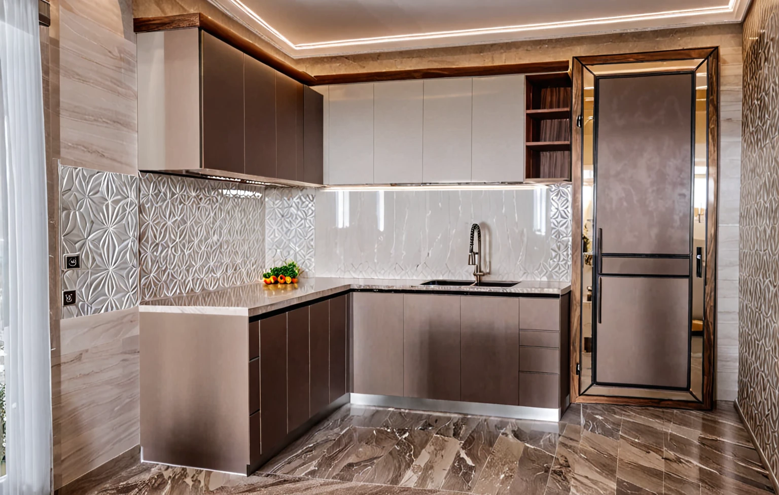 Raw photo,Masterpiece, high quality, best quality, authentic, super detail,
indoors, interior ,aiaigroup, ,kitchen room, kitchen cabinet, modern style, daylight