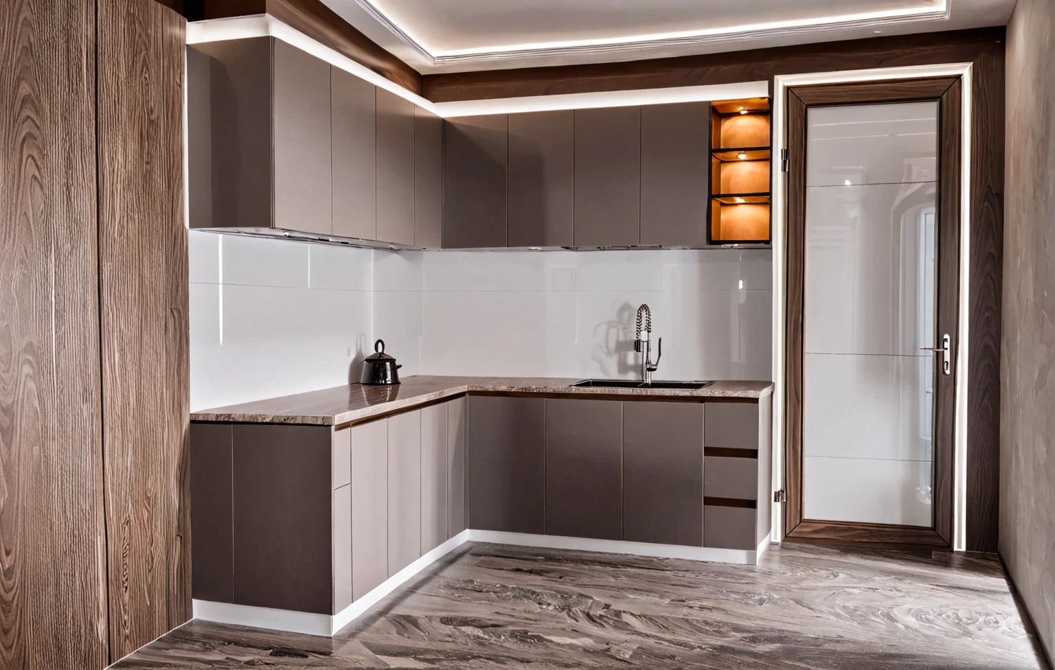 Raw photo,Masterpiece, high quality, best quality, authentic, super detail,
indoors, interior ,aiaigroup, ,kitchen room, kitchen cabinet, modern style, daylight