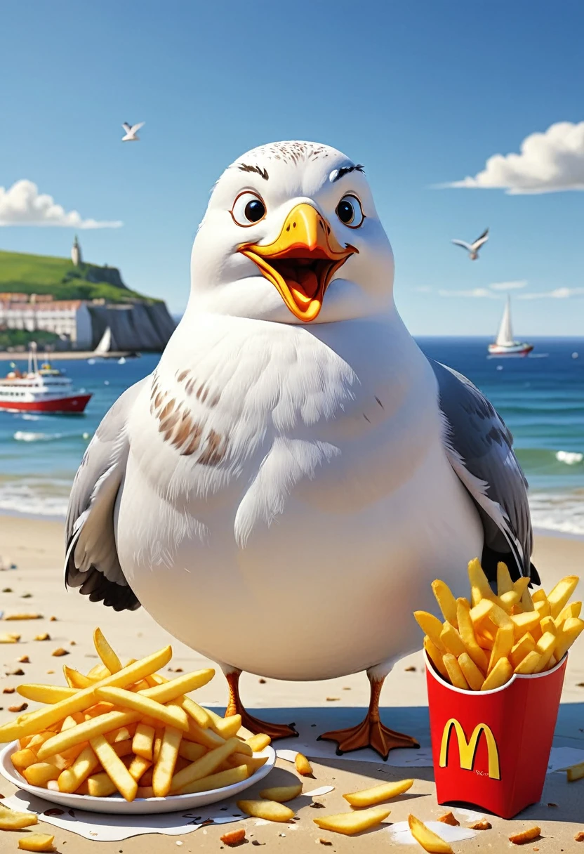 The art of math，Fun illustrations，Beautiful seaside，Fat Mr. Seagull eats French fries again，Enjoy your holiday，Relax，