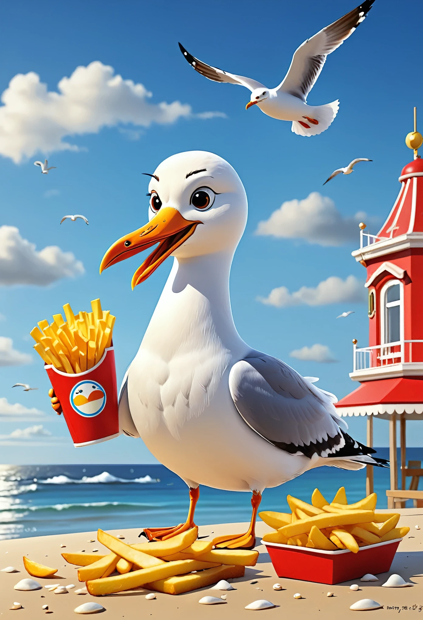 The art of math，Fun illustrations，Beautiful seaside，Mr. Seagull eats fries again，Enjoy your holiday，Relax，