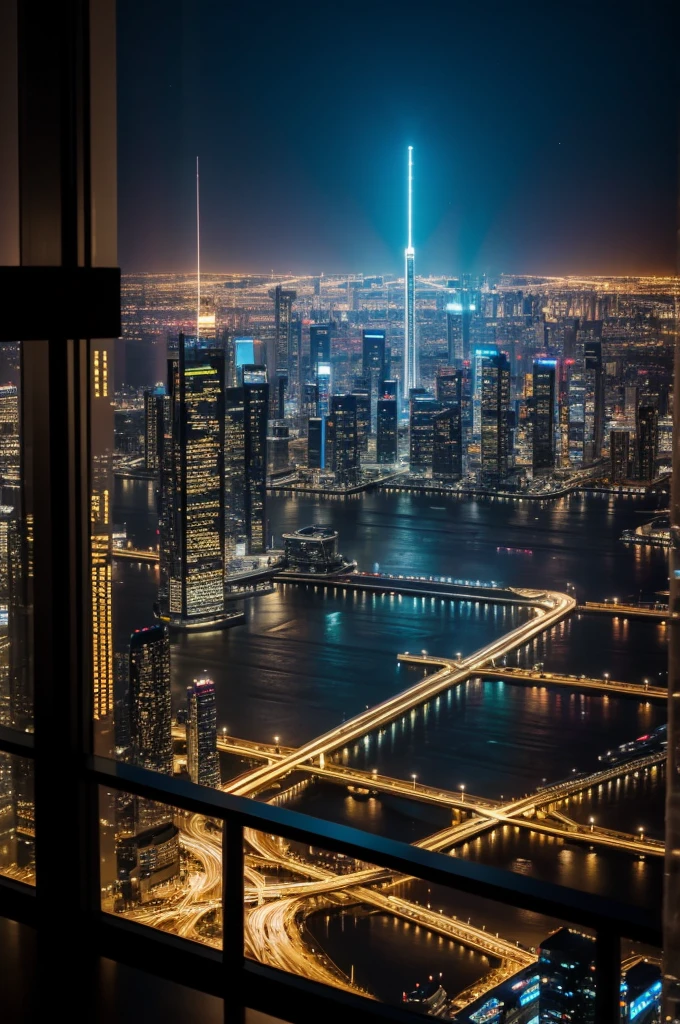 Prompts Copy prompts Night panorama from the interior of a room located on the 90th floor of a skyscraper in a futuristic cyberpunk-style city, se logra apreciar autos voladores, publicidad en luz neon, niebla, pollution. ((Realismo)), ((hiperrealismo)), ((Photography)), ((excelente calidad)), ((surrealismo)), ((4k)), ((8k)), ((High Definition)), ((ultra)), ((obra maestra)), ((perfection))