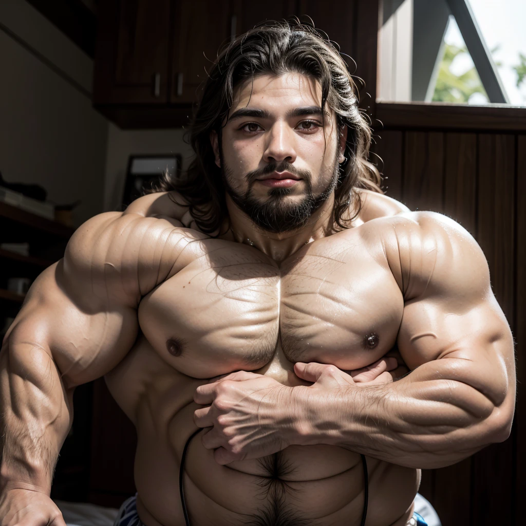 gordinho, Peludo,macho , urso antropo, muito gordo, meia-idade,Barba espessa, sedutor , detalhado , meio corpo, extremamente quente e sexy, olho fechado, no shirt por Hyaku ,de DarkGem, por glitter trap boy